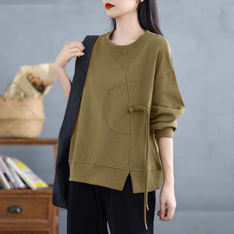 Buddha Stonesプレーン フロッグボタンデザイン クルーネック コットン レディース 長袖 スウェットシャツ - image 21