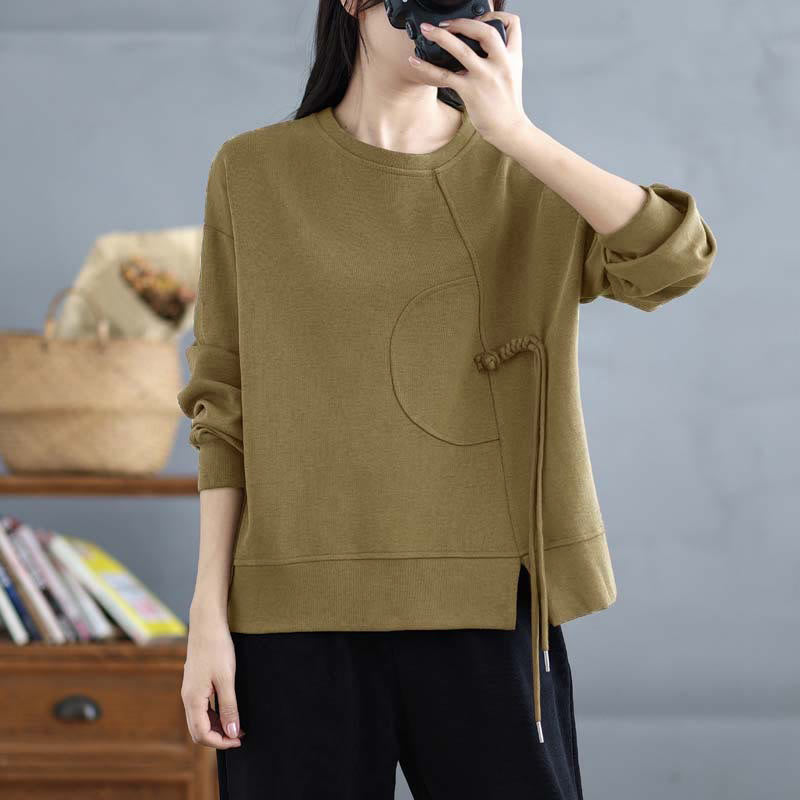 Buddha Stonesプレーン フロッグボタンデザイン クルーネック コットン レディース 長袖 スウェットシャツ - image 23