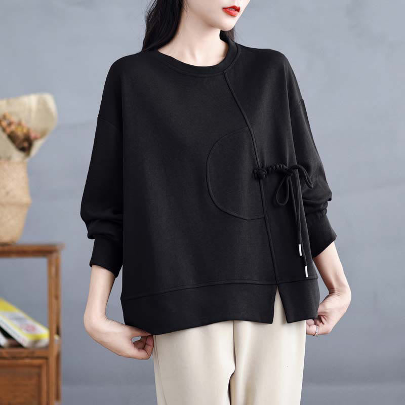 Buddha Stonesプレーン フロッグボタンデザイン クルーネック コットン レディース 長袖 スウェットシャツ - image 18