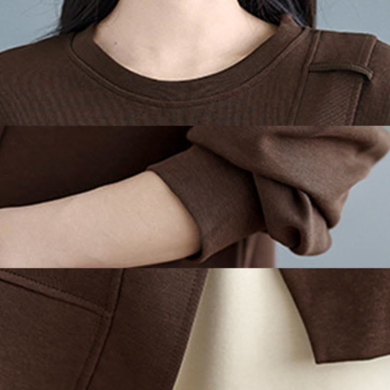 Buddha Stones秋冬 無地 アシンメトリーデザイン クルーネック 長袖 レディース コットン スウェットシャツ - image 14