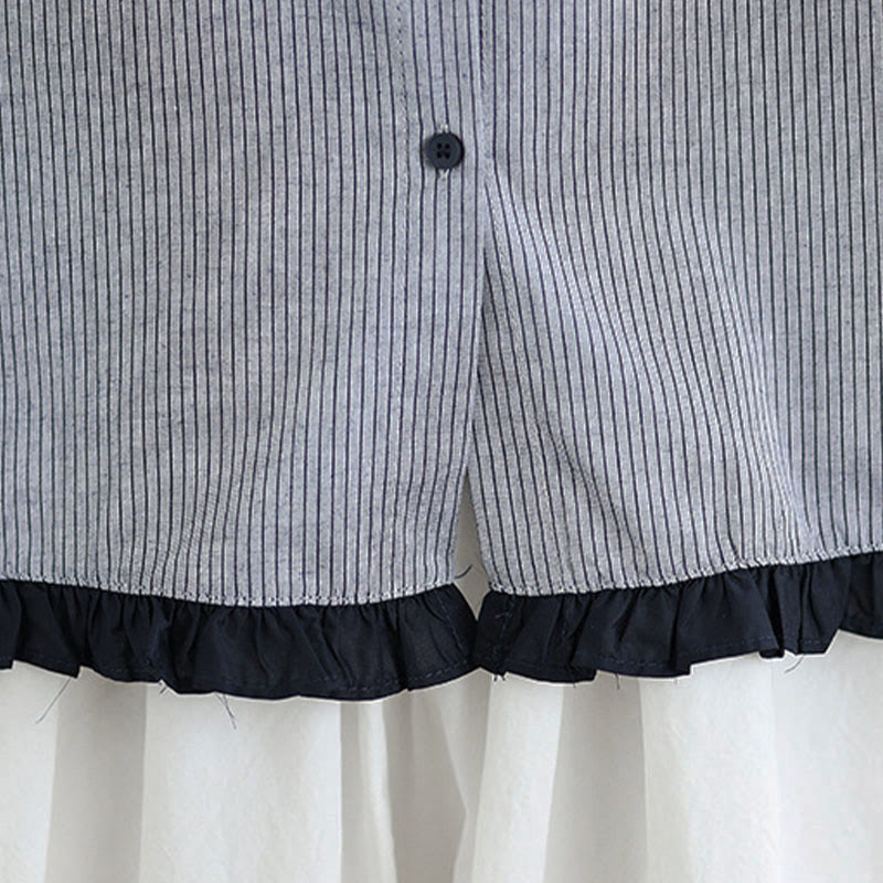 Buddha Stones秋 チェック柄 ストライプ柄 フリル裾ボタン レディース コットン 長袖シャツ - image 20