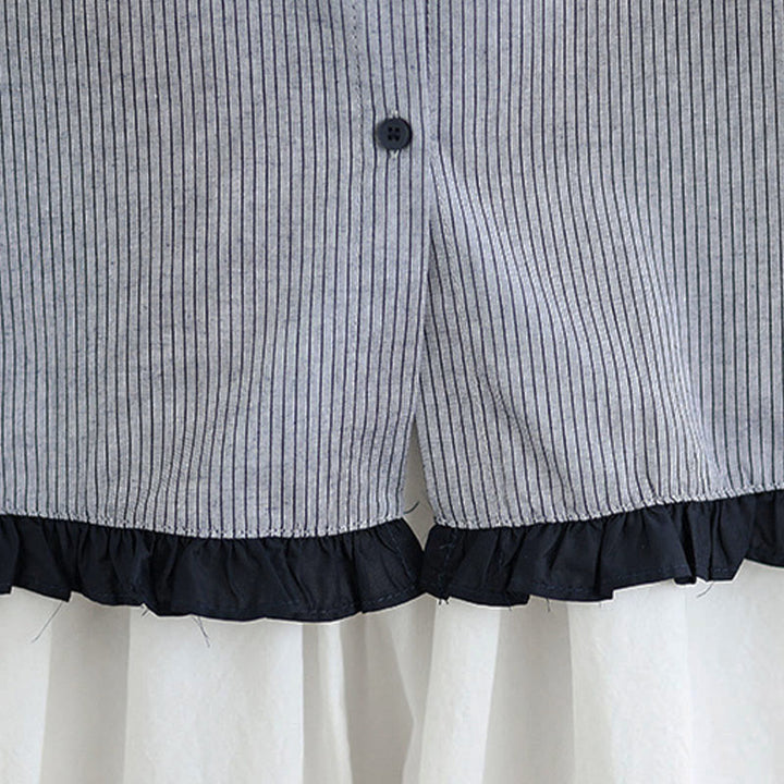 Buddha Stones秋 チェック柄 ストライプ柄 フリル裾ボタン レディース コットン 長袖シャツ - image 20