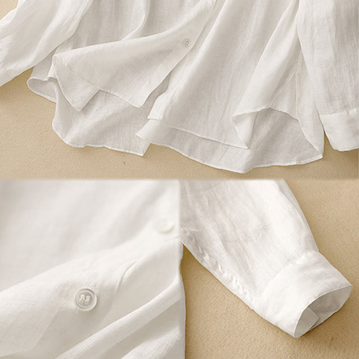 Buddha Stones無地 クルーネック ボタンデザイン レディース コットン 長袖シャツ - image 15