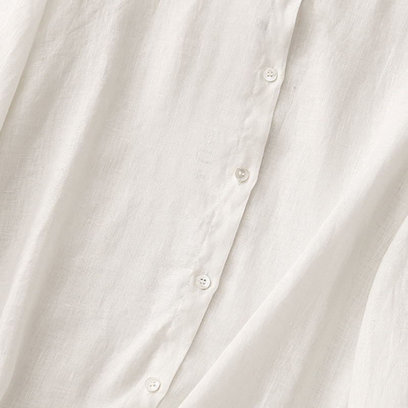 Buddha Stones無地 クルーネック ボタンデザイン レディース コットン 長袖シャツ - image 11