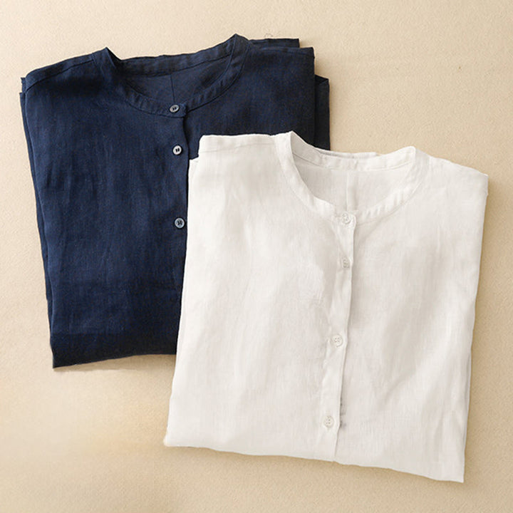 Buddha Stones無地 クルーネック ボタンデザイン レディース コットン 長袖シャツ - image 17