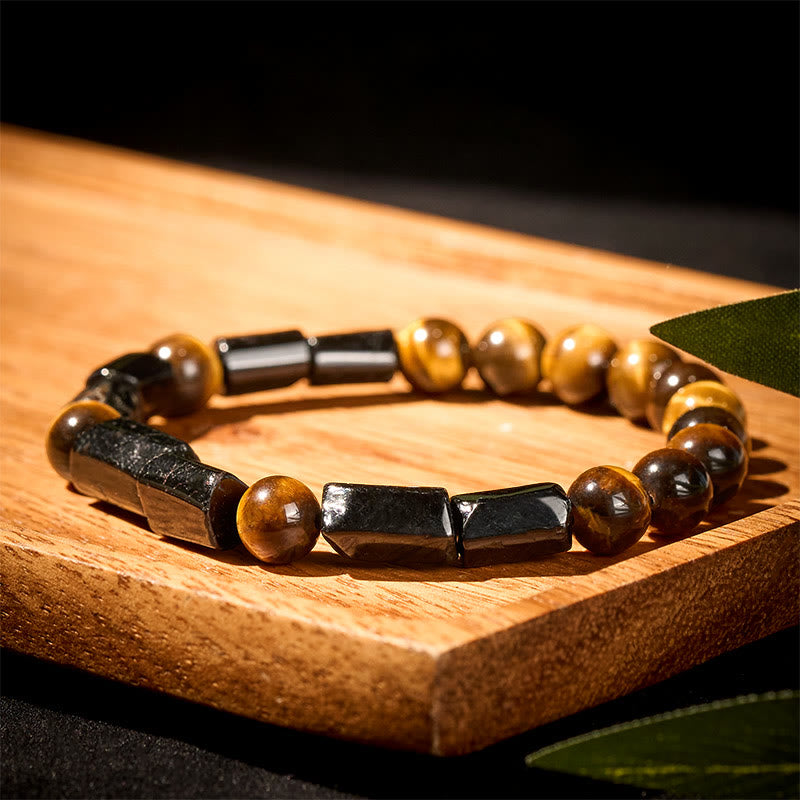 Buddha Stones天然ブラックトルマリン タイガーアイ幸運を呼ぶブレスレット - image 2