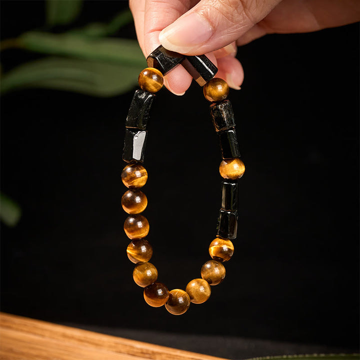 Buddha Stones天然ブラックトルマリン タイガーアイ幸運を呼ぶブレスレット - image 3