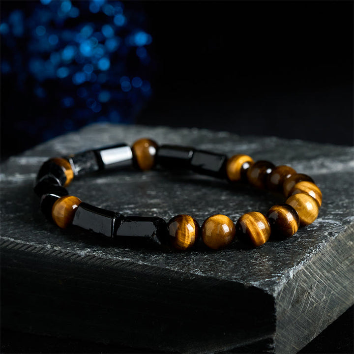 Buddha Stones天然ブラックトルマリン タイガーアイ幸運を呼ぶブレスレット - ブラックトルマリン＆タイガーアイ - image 0