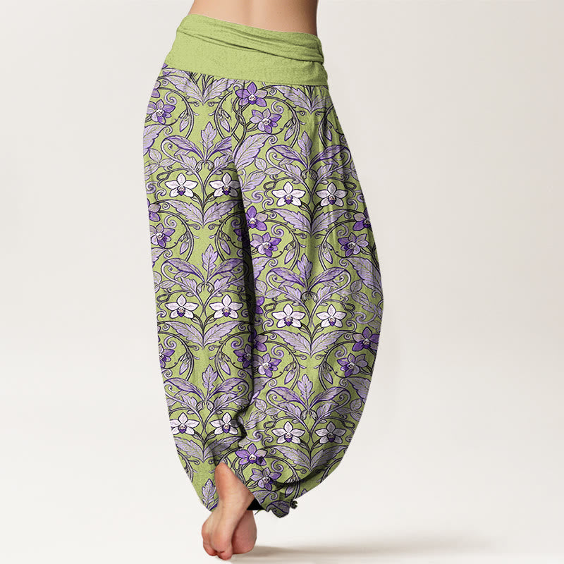 Buddha Stonesコットン星型花葉柄レディース伸縮性ウエストハーレムパンツ - image 1