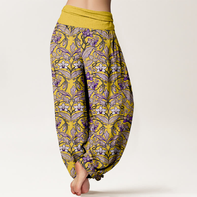 Buddha Stonesコットン星型花葉柄レディース伸縮性ウエストハーレムパンツ - image 6