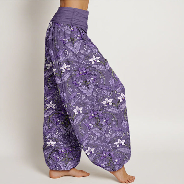 Buddha Stonesコットン星型花葉柄レディース伸縮性ウエストハーレムパンツ - image 13