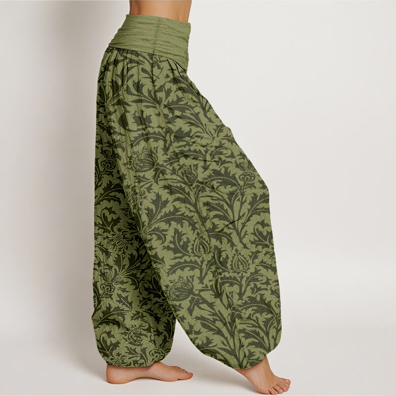 Buddha Stones、コットン、花、つぼみ、鋸歯状の葉柄、レディース、伸縮性ウエスト、ハーレムパンツ - image 10