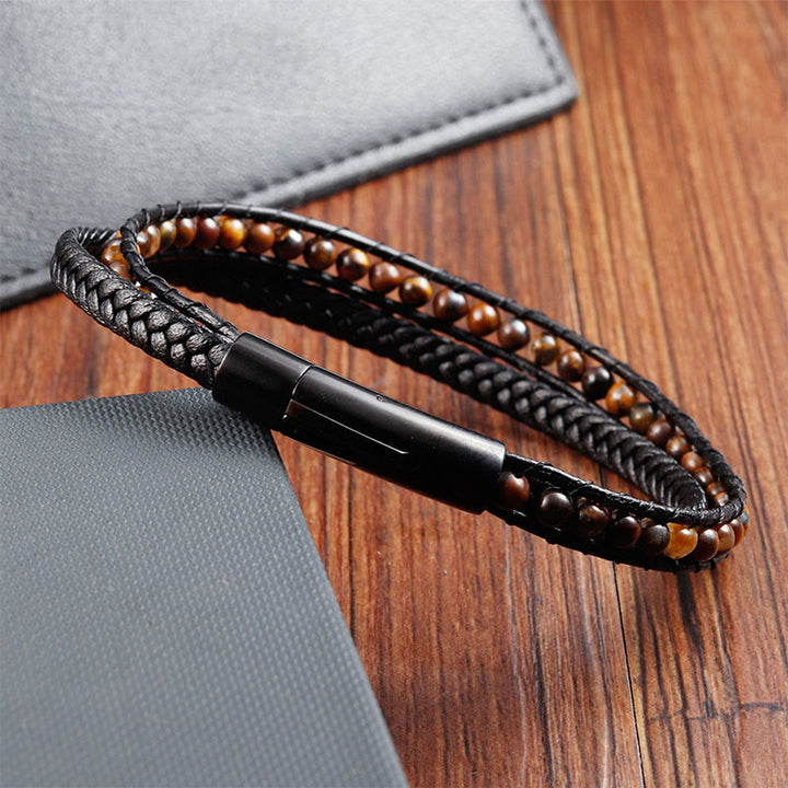 Buddha Stonesタイガーアイチタン鋼保護強化レザーブレスレット - image 2