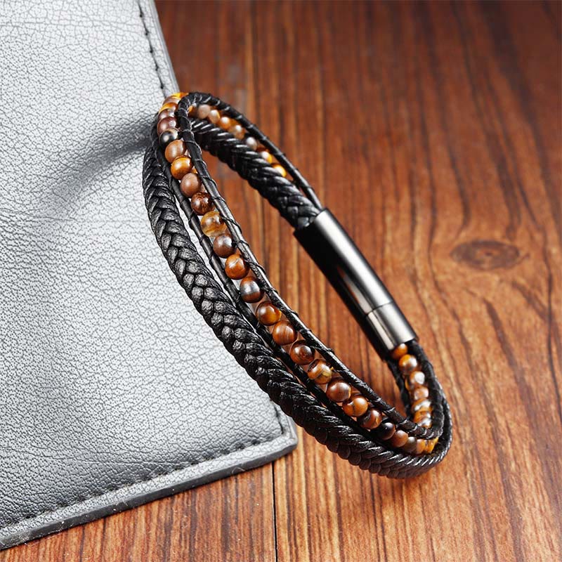 Buddha Stonesタイガーアイチタン鋼保護強化レザーブレスレット - image 4