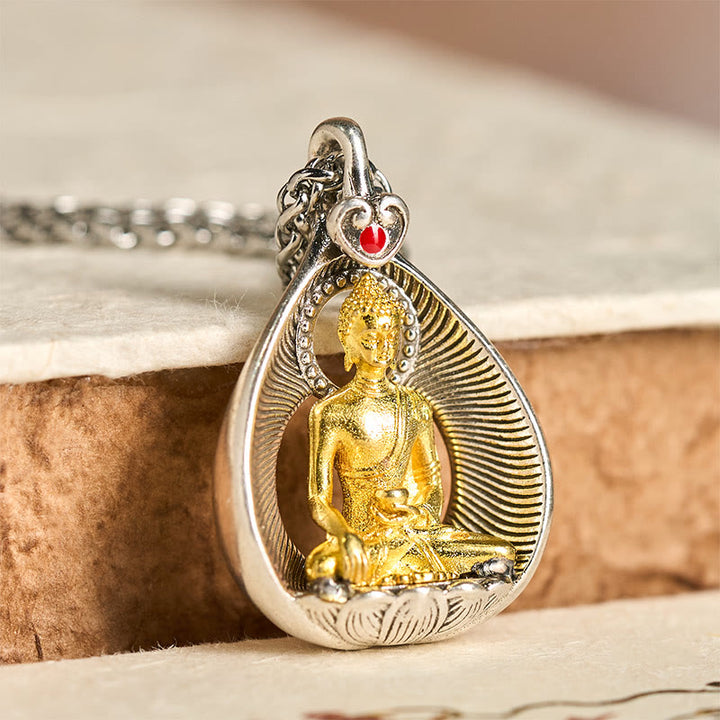 Buddha Stonesグリーンターラ 釈迦牟尼仏 銅メッキ シルバー カーブチェーン 幸運ペンダントネックレス - 釈迦牟尼仏 - image 8