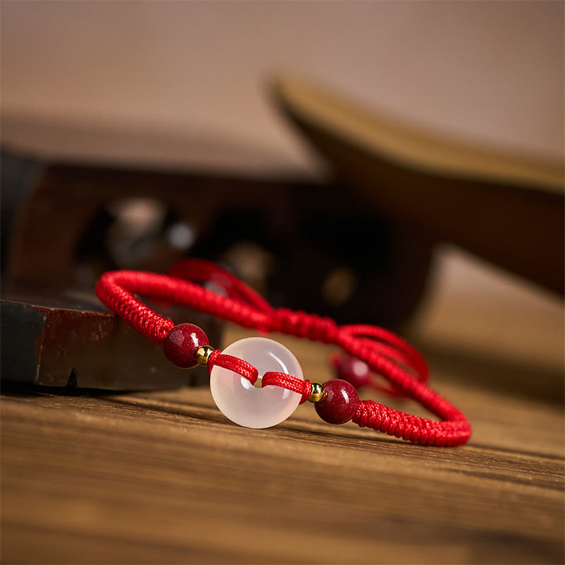 Buddha Stones平和のお守りチャームホワイトアゲートフラットノットダイヤモンドノット赤紐コネクションブレスレット - image 30