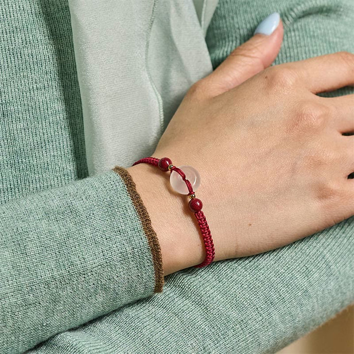 Buddha Stones平和のお守りチャームホワイトアゲートフラットノットダイヤモンドノット赤紐コネクションブレスレット - image 6