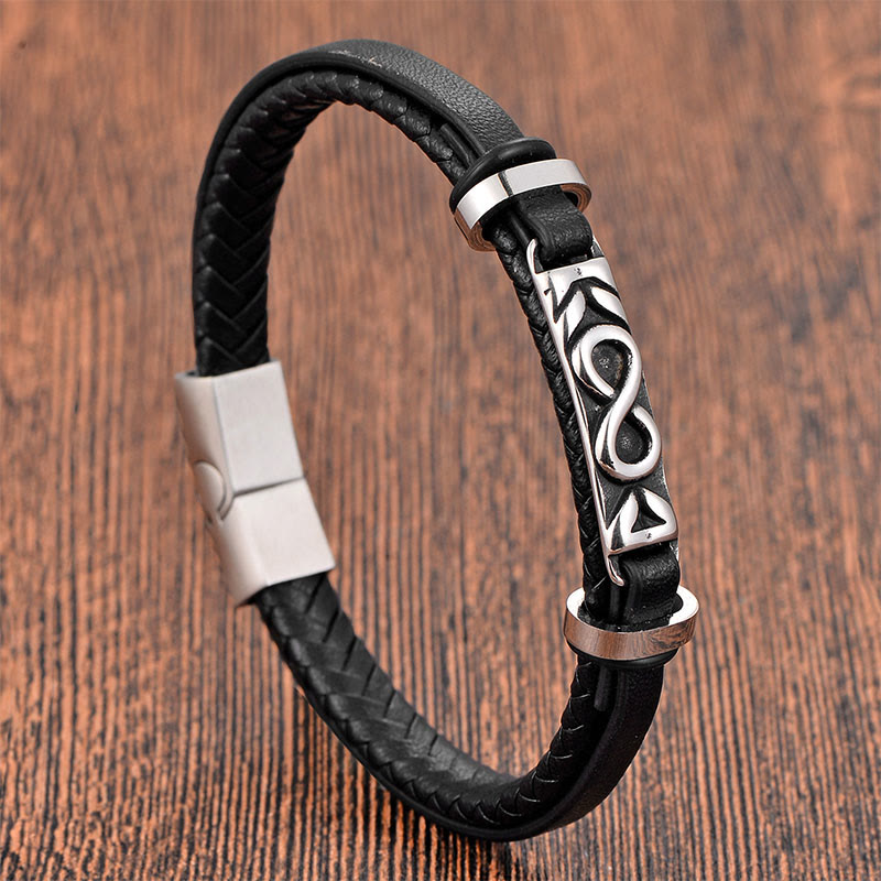 Buddha Stonesチタンスチール バランス マルチレイヤーレザー 8の字ブレスレット - シングルレイヤー（手首周り：18～19cm） - image 0