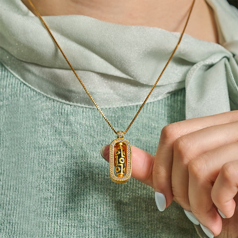 Buddha Stones24K金メッキ 真鍮 九眼 Dzi ビーズ 縁起の良い模様 富のペンダントネックレス - image 5