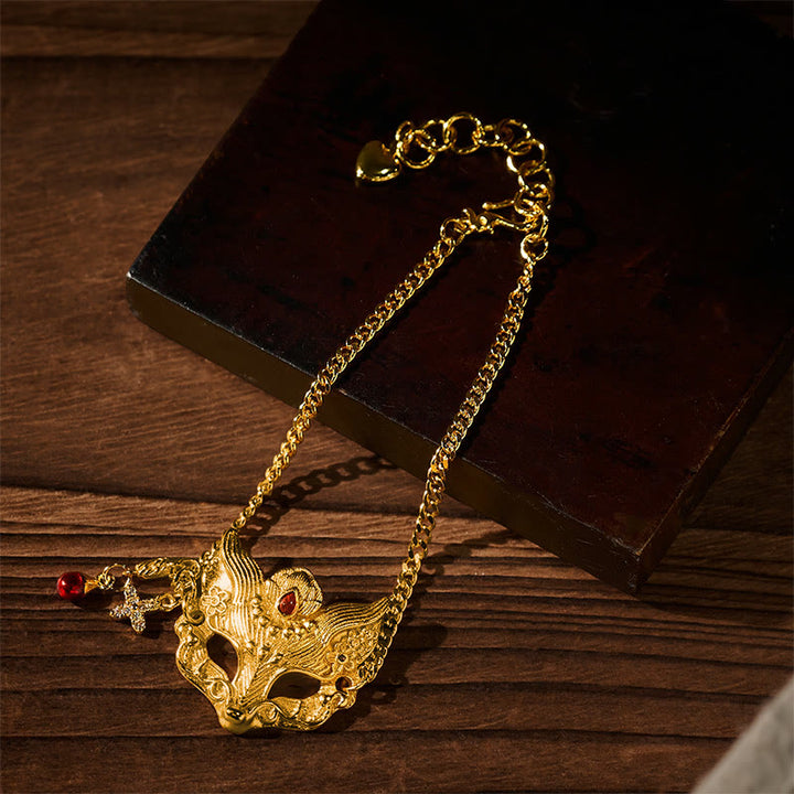 Buddha Stones 24Kゴールドメッキ真鍮製フォックスマスクチャームタッセルチェーンブレスレット - image 2