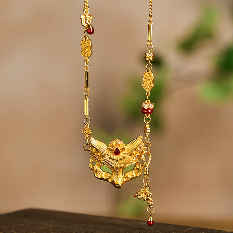 ブッダストーン 24Kゴールドメッキ 真鍮 フォックスデザイン タッセルペンダントネックレス - image 4