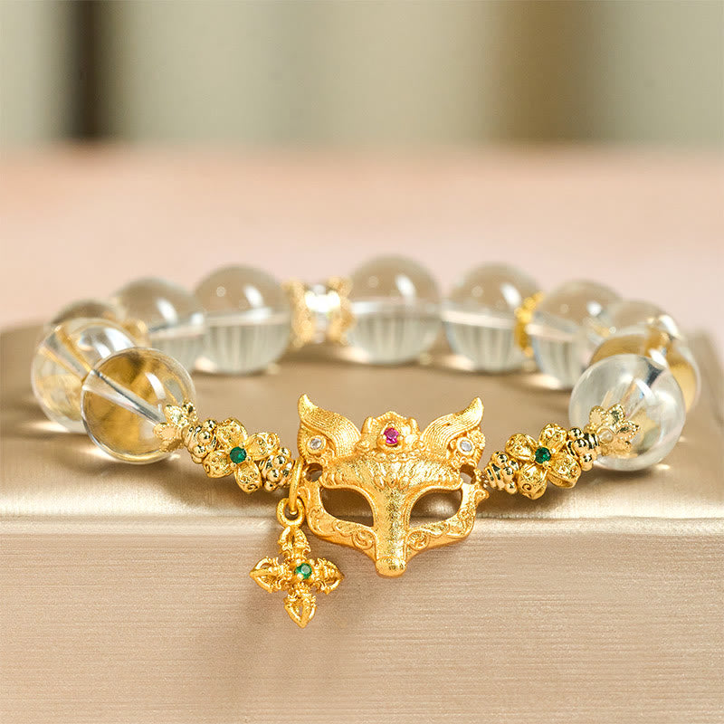 Buddha Stonesフォックスクロスチャーム ホワイトクリスタルビーズ守護ブレスレット - ホワイトクリスタル（手首周り：14～19cm） - image 0