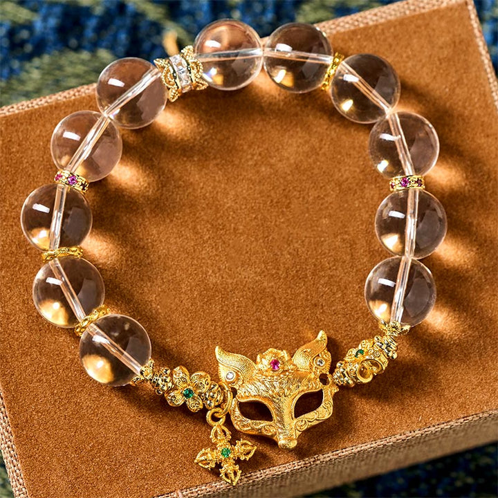 Buddha Stonesフォックスクロスチャーム ホワイトクリスタルビーズ守護ブレスレット - image 2