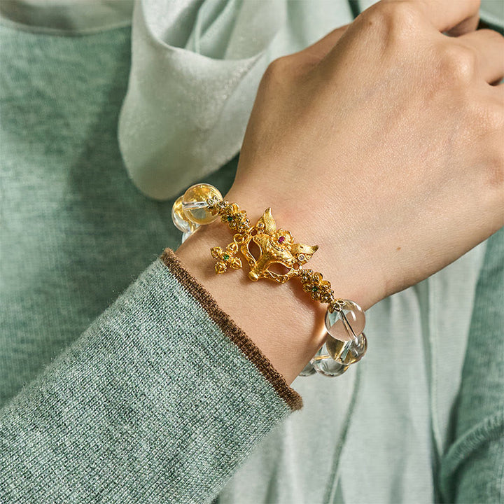 Buddha Stonesフォックスクロスチャーム ホワイトクリスタルビーズ守護ブレスレット - image 7