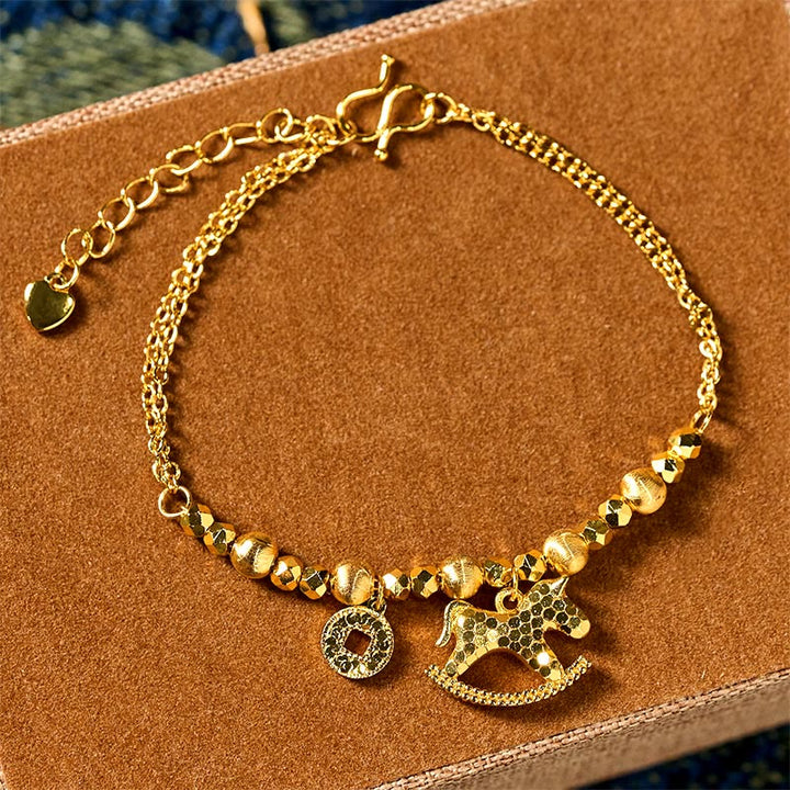 Buddha Stones中国干支 午年 24K金メッキ銅コイン幸運ブレスレット - 馬（手首周り：14～16cm） - image 0