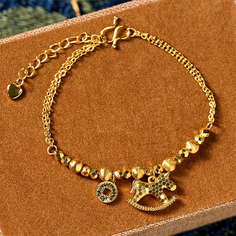 Buddha Stones中国干支 午年 24K金メッキ銅コイン幸運ブレスレット - 馬（手首周り：14～16cm） - image 0