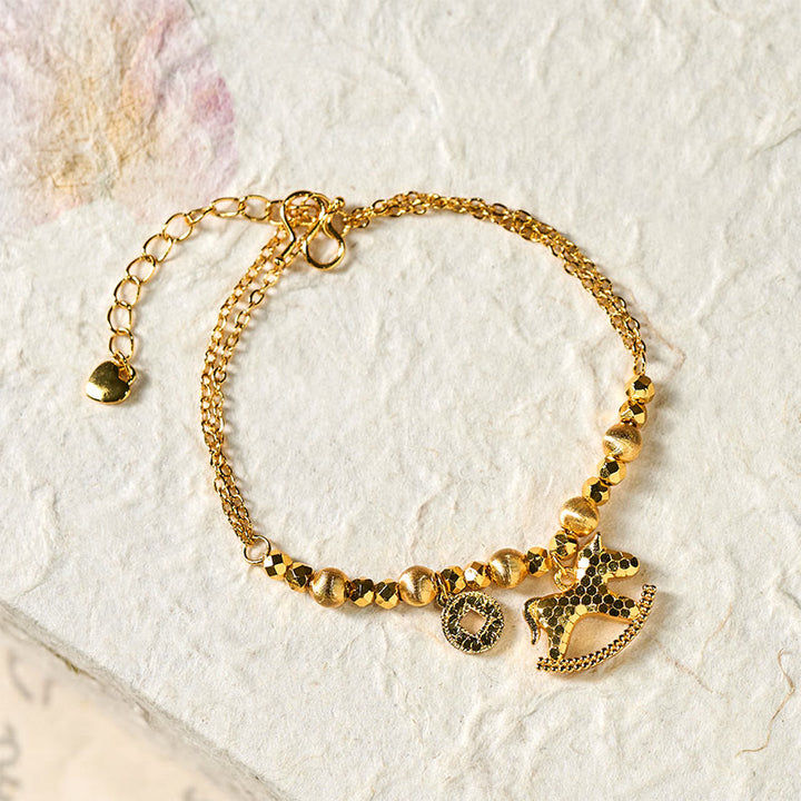 Buddha Stones中国干支 午年 24K金メッキ銅コイン幸運ブレスレット - image 1