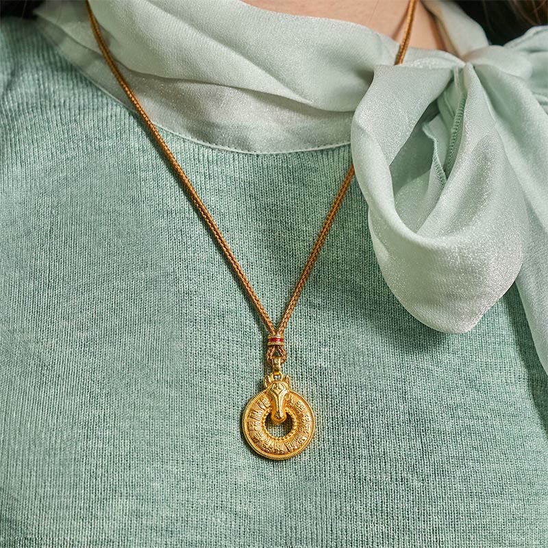 Buddha Stones午年平和のお守りチャーム福文字 金メッキ銅エネルギーネックレスペンダント - image 7