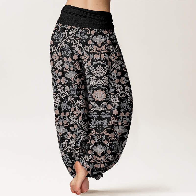 Buddha Stonesピュアコットン 複雑な花の葉とつる模様 レディース 伸縮性ウエスト ハーレムパンツ - image 1