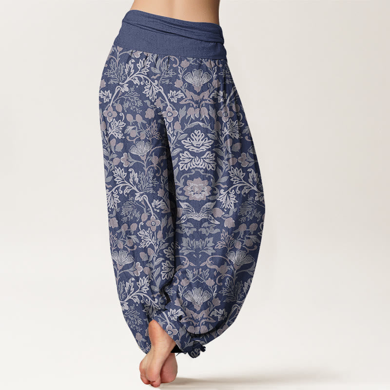 Buddha Stonesピュアコットン 複雑な花の葉とつる模様 レディース 伸縮性ウエスト ハーレムパンツ - image 6