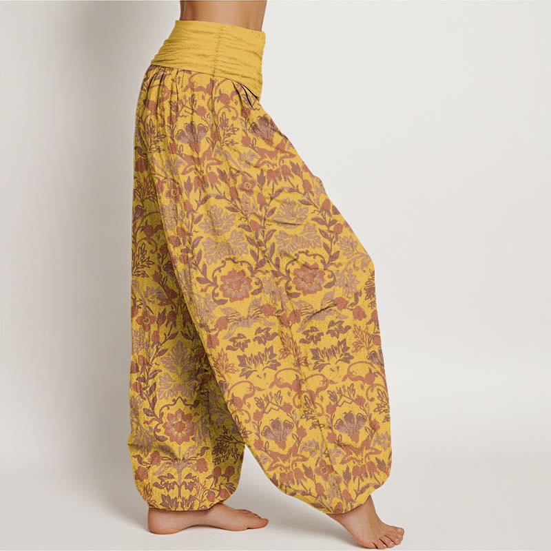 Buddha Stonesピュアコットン 複雑な花の葉とつる模様 レディース 伸縮性ウエスト ハーレムパンツ - image 10