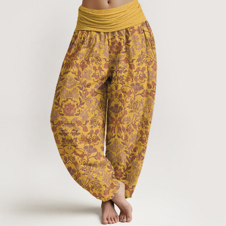 Buddha Stonesピュアコットン 複雑な花の葉とつる模様 レディース 伸縮性ウエスト ハーレムパンツ - 金 - US16、 UK/AU20、 EU48 (3XL) - image 8