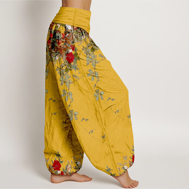 Buddha Stones純綿 カラフル 花 葉柄 レディース 伸縮性ウエスト ハーレムパンツ - image 2