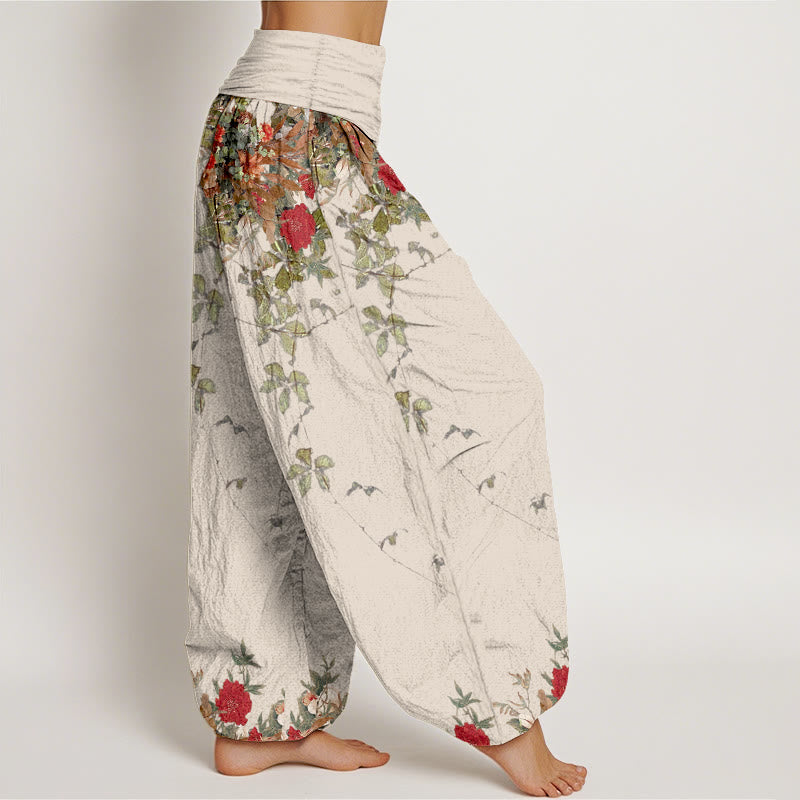 Buddha Stones純綿 カラフル 花 葉柄 レディース 伸縮性ウエスト ハーレムパンツ - image 10