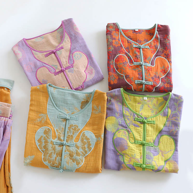 Buddha Stones 2点 カエルボタンプリント 長袖カーディガン シャツ パンツ ポケット付き コットン セット  - image 23