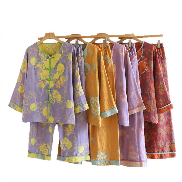 Buddha Stones 2点 カエルボタンプリント 長袖カーディガン シャツ パンツ ポケット付き コットン セット  - image 26