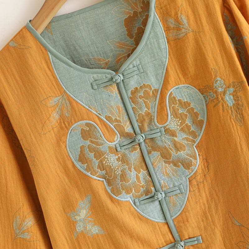 Buddha Stones 2点 カエルボタンプリント 長袖カーディガン シャツ パンツ ポケット付き コットン セット  - image 3