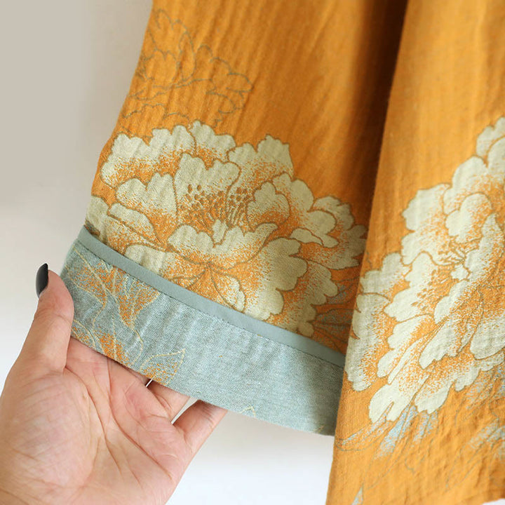 Buddha Stones 2点 カエルボタンプリント 長袖カーディガン シャツ パンツ ポケット付き コットン セット  - image 6