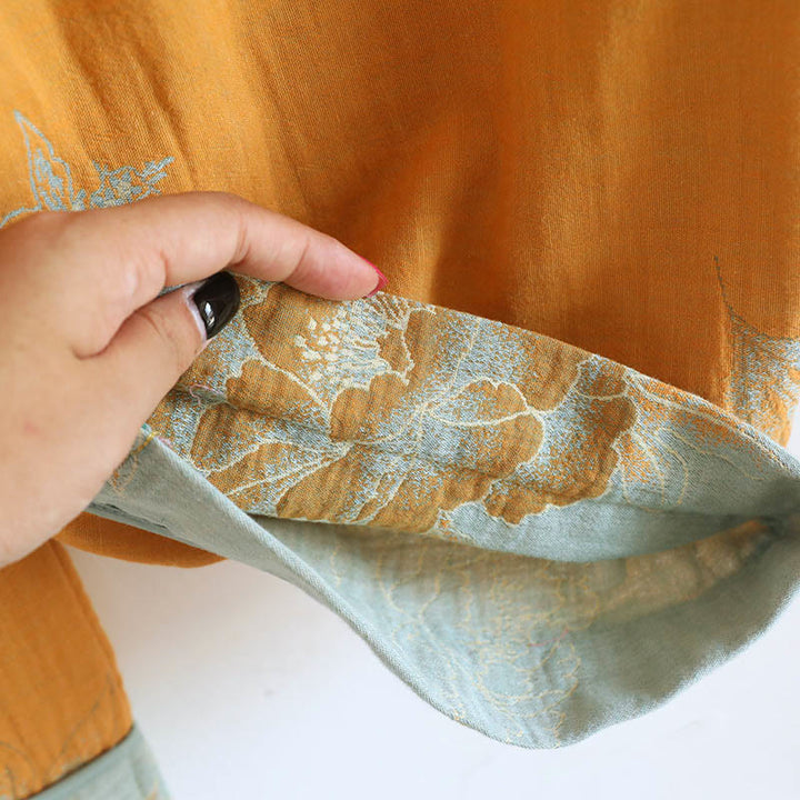 Buddha Stones 2点 カエルボタンプリント 長袖カーディガン シャツ パンツ ポケット付き コットン セット  - image 7