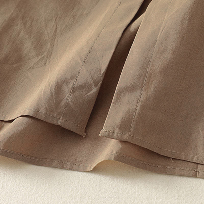 Buddha Stones秋冬 無地 ラペルボタン 長袖 コットン ミディドレス ポケット付き - image 14