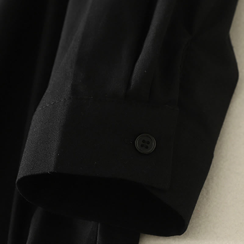 Buddha Stones秋冬 無地 ラペルボタン 長袖 コットン ミディドレス ポケット付き - image 23