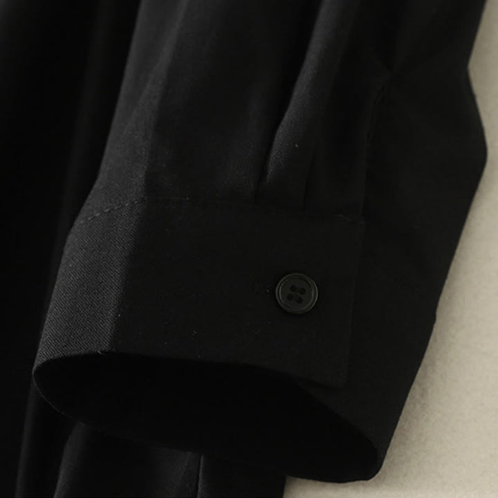 Buddha Stones秋冬 無地 ラペルボタン 長袖 コットン ミディドレス ポケット付き - image 23