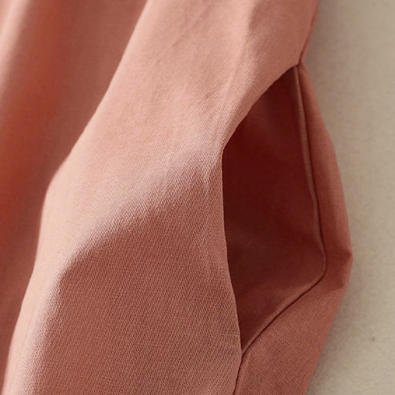 Buddha Stones秋冬 無地 ラペルボタン 長袖 コットン ミディドレス ポケット付き - image 5