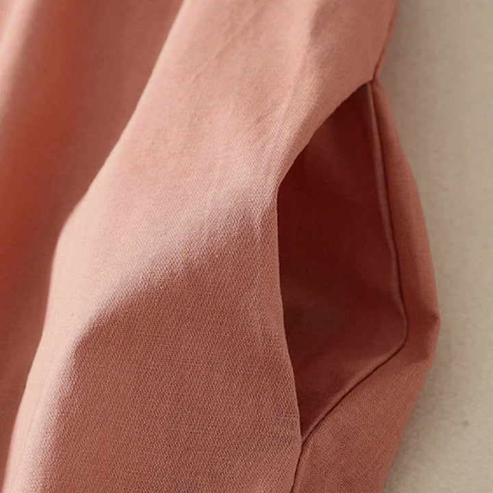 Buddha Stones秋冬 無地 ラペルボタン 長袖 コットン ミディドレス ポケット付き - image 5