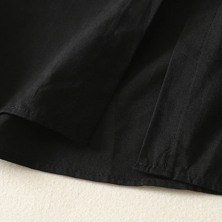 Buddha Stones秋冬 無地 ラペルボタン 長袖 コットン ミディドレス ポケット付き - image 24