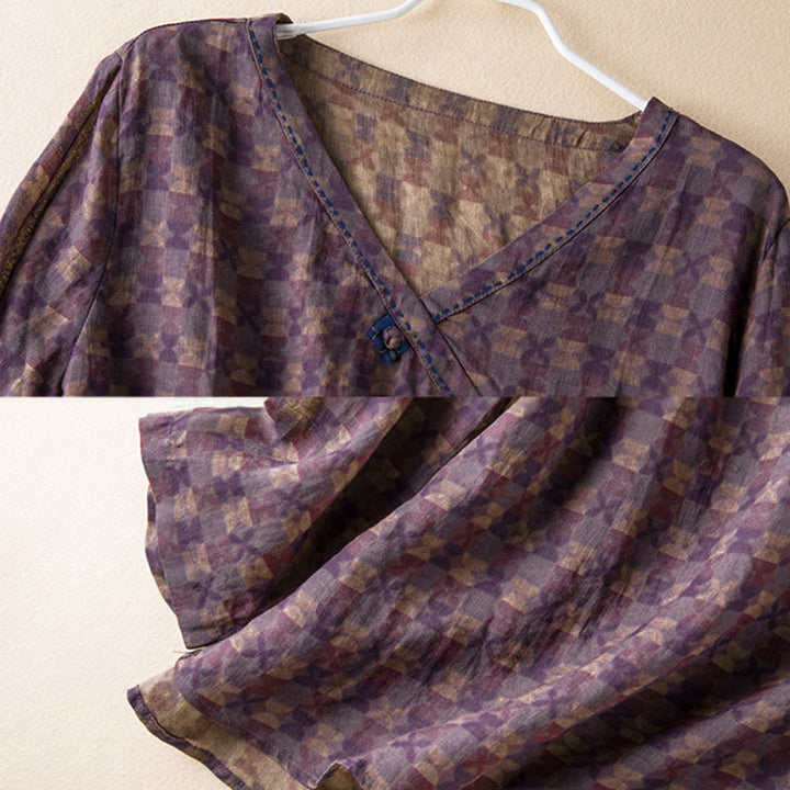 Buddha Stones春 Vネック プリント 花柄 レディース 長袖シャツ - image 4